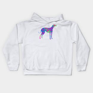 Blue and green with pink love letters Greyhound dog Kids Hoodie